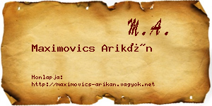 Maximovics Arikán névjegykártya